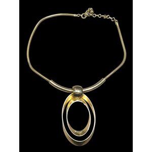 Vintage Modernist Open Oval Gold Tone Necklace
